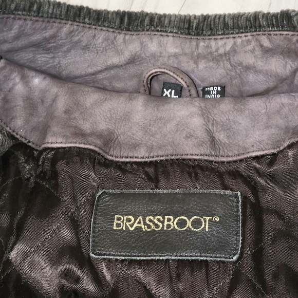 BRASS BOOT Mens XL Brown Leather Utility Jacket Field Motorcycle Coat Vintage - Picture 9 of 12